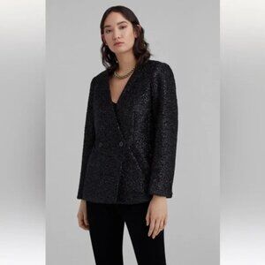 Club Monaco Black Sequined Collarless Party Blazer, Size 12 (NWT)